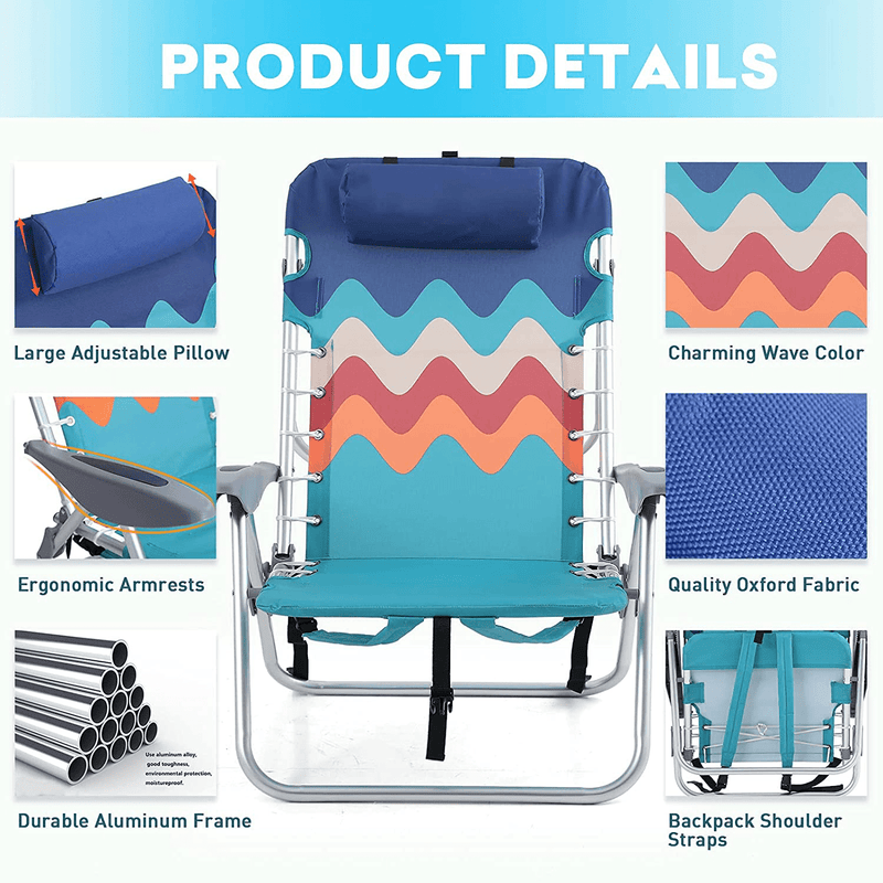 ALPHA CAMP Backpack Beach Chairs Lightweight Folding 4 Position Layflat Camping Chairs Portable Camping Chairs with Towel Bar, Set of 2 Sporting Goods > Outdoor Recreation > Camping & Hiking > Camp Furniture ALPHA CAMP   