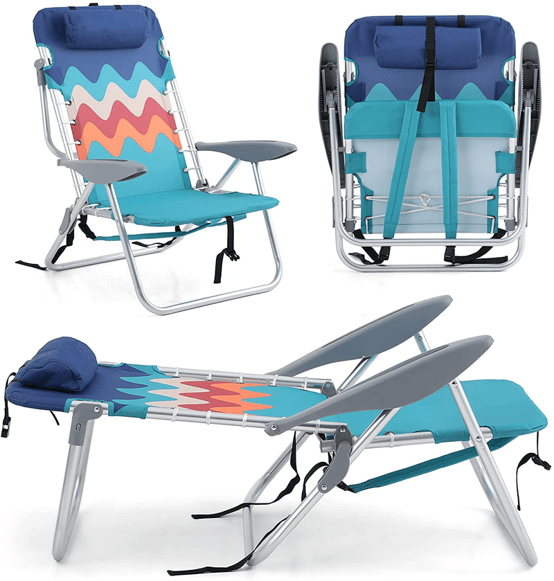 ALPHA CAMP Backpack Beach Chairs Lightweight Folding 4 Position Layflat Camping Chairs Portable Camping Chairs with Towel Bar, Set of 2