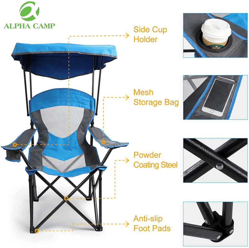 ALPHA CAMP Camp Chair with Shade Canopy Folding Camping Chair with Cup Holder and Carry Bag for Outdoor Camping Hiking Beach, Heavy Duty 300 LBS Sporting Goods > Outdoor Recreation > Camping & Hiking > Camp Furniture ALPHA CAMP   