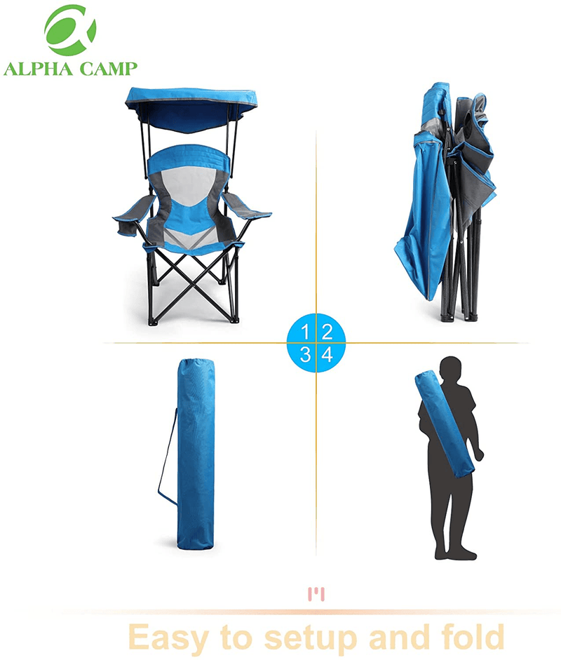 ALPHA CAMP Camp Chair with Shade Canopy Folding Camping Chair with Cup Holder and Carry Bag for Outdoor Camping Hiking Beach, Heavy Duty 300 LBS Sporting Goods > Outdoor Recreation > Camping & Hiking > Camp Furniture ALPHA CAMP   