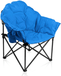 ALPHA CAMP Oversized Camping Chairs Padded Moon round Chair Saucer Recliner with Folding Cup Holder and Carry Bag Sporting Goods > Outdoor Recreation > Camping & Hiking > Camp Furniture ALPHA CAMP Palace Blue  