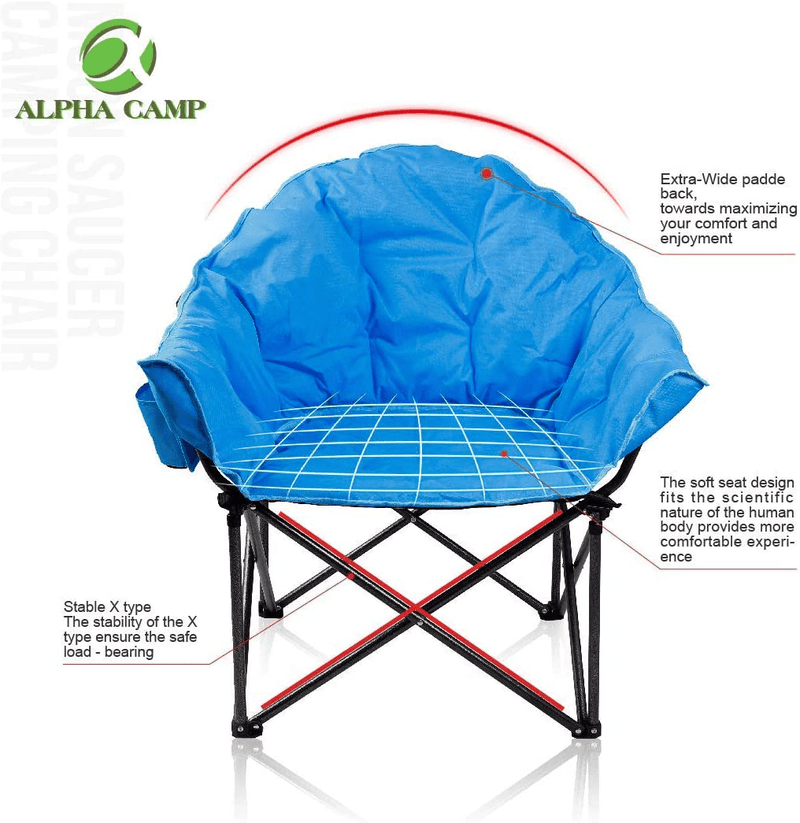 ALPHA CAMP Oversized Camping Chairs Padded Moon round Chair Saucer Recliner with Folding Cup Holder and Carry Bag Sporting Goods > Outdoor Recreation > Camping & Hiking > Camp Furniture ALPHA CAMP   