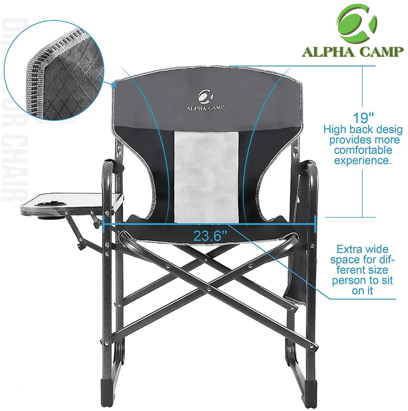 ALPHA CAMP Oversized Camping Director Chair Heavy Duty Frame Collapsible Recliner with Side Table, Supports 300 Lbs Sporting Goods > Outdoor Recreation > Camping & Hiking > Camp Furniture ALPHA CAMP   