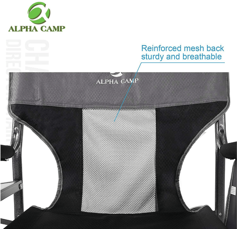 ALPHA CAMP Oversized Camping Director Chair Heavy Duty Frame Collapsible Recliner with Side Table, Supports 300 Lbs