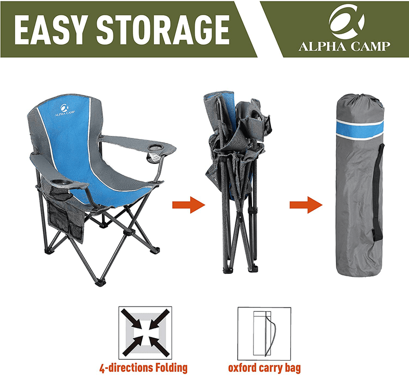 ALPHA CAMP Oversized Camping Folding Chair Heavy Duty Steel Frame Support 350 LBS Collapsible Padded Arm Chair with Cup Holder Quad Lumbar Back Chair Portable for Outdoor/Indoor Sporting Goods > Outdoor Recreation > Camping & Hiking > Camp Furniture ALPHA CAMP   
