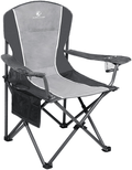 ALPHA CAMP Oversized Camping Folding Chair Heavy Duty Steel Frame Support 350 LBS Collapsible Padded Arm Chair with Cup Holder Quad Lumbar Back Chair Portable for Outdoor/Indoor Sporting Goods > Outdoor Recreation > Camping & Hiking > Camp Furniture ALPHA CAMP Black Grey  