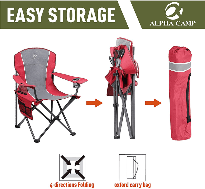 ALPHA CAMP Oversized Camping Folding Chair Heavy Duty Steel Frame Support 350 LBS Collapsible Padded Arm Chair with Cup Holder Quad Lumbar Back Chair Portable for Outdoor/Indoor Sporting Goods > Outdoor Recreation > Camping & Hiking > Camp Furniture ALPHA CAMP   