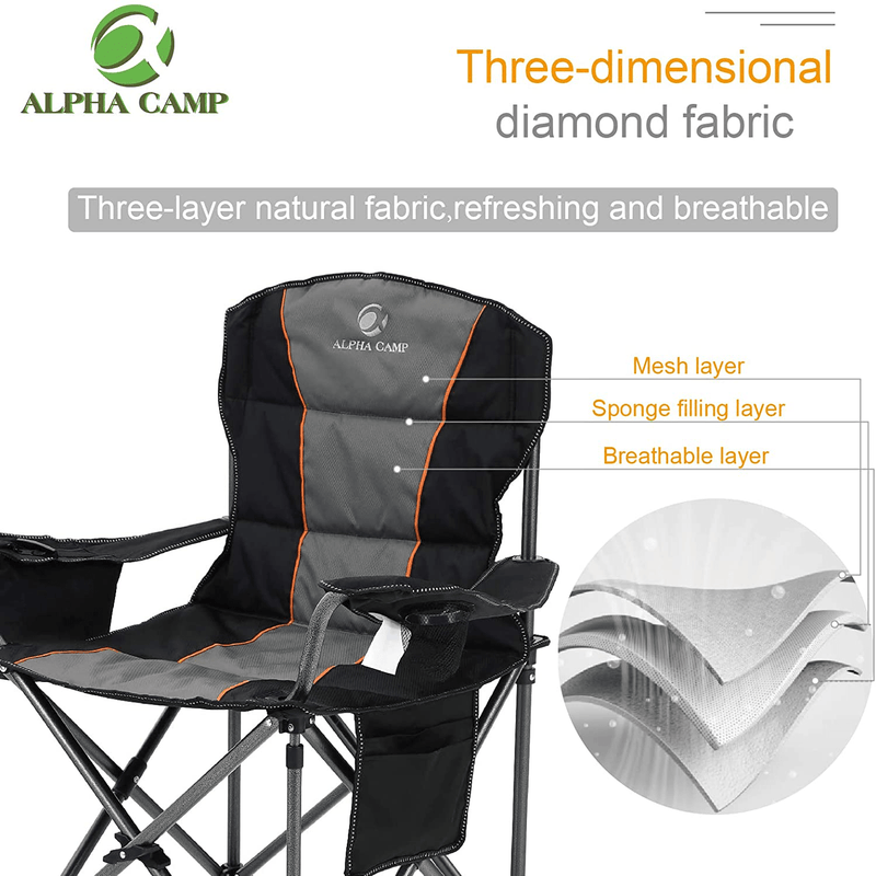ALPHA CAMP Oversized Camping Folding Chair Heavy Duty Support 450 LBS Oversized Steel Frame Collapsible Padded Arm Chair with Cup Holder Quad Lumbar Back Chair Portable for Outdoor Sporting Goods > Outdoor Recreation > Camping & Hiking > Camp Furniture ALPHA CAMP   