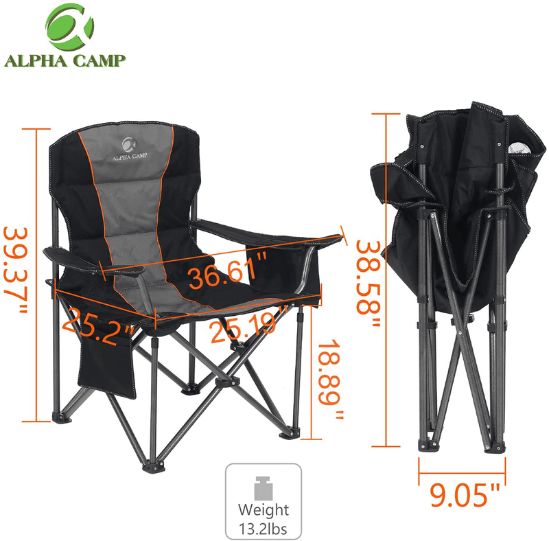 ALPHA CAMP Oversized Camping Folding Chair Heavy Duty Support 450 LBS Oversized Steel Frame Collapsible Padded Arm Chair with Cup Holder Quad Lumbar Back Chair Portable for Outdoor Sporting Goods > Outdoor Recreation > Camping & Hiking > Camp Furniture ALPHA CAMP   