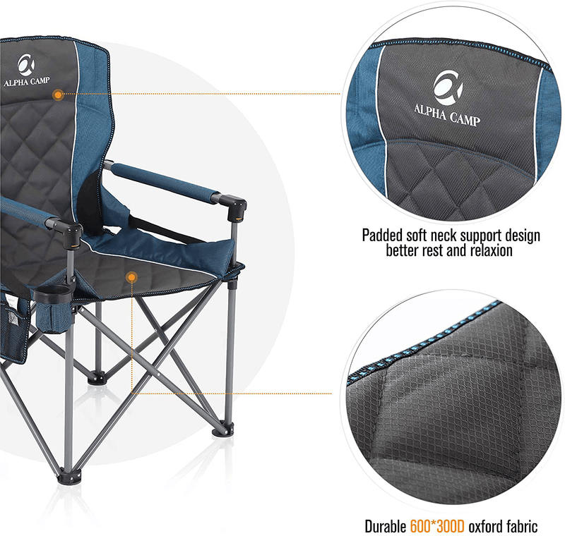 ALPHA CAMP Oversized Camping Folding Chair Padded Quad Arm Chair Heavy Duty Support 450 LBS Oversized Steel Frame Collapsible Lawn Chair with Cup Holder Quad Lumbar Back Chair Portable for Outdoor Sporting Goods > Outdoor Recreation > Camping & Hiking > Camp Furniture ALPHA CAMP   