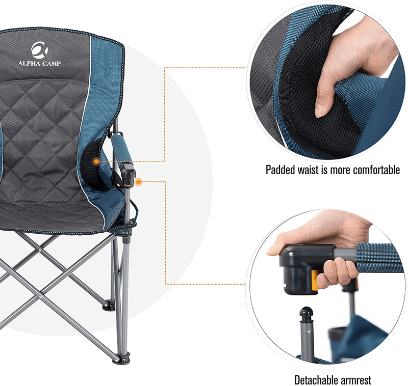 ALPHA CAMP Oversized Camping Folding Chair Padded Quad Arm Chair Heavy Duty Support 450 LBS Oversized Steel Frame Collapsible Lawn Chair with Cup Holder Quad Lumbar Back Chair Portable for Outdoor Sporting Goods > Outdoor Recreation > Camping & Hiking > Camp Furniture ALPHA CAMP   