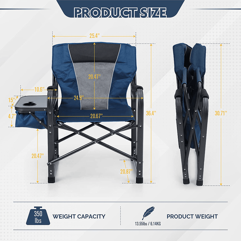 ALPHA CAMP Oversized Folding Director Chair Outdoor Heavy Duty Camping Chair with Side Table and Cooler Bag for Picnic, Hiking, Fishing, Supports 350LBS Sporting Goods > Outdoor Recreation > Camping & Hiking > Camp Furniture ALPHA CAMP   