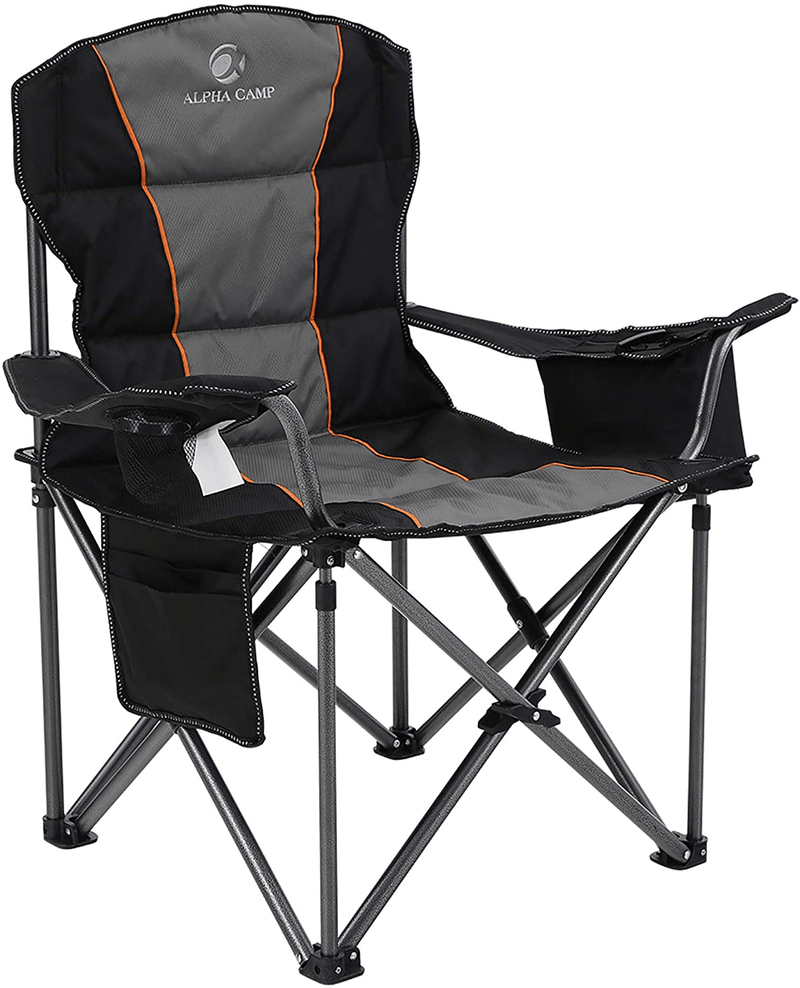 ALPHA CAMP Oversized Heavy Duty Padded Outdoor Folding Camping Chair with Cup Holder Storage and Cooler Bag, 450 LBS Weight Capacity, Thicken 600D Oxford, Black Sporting Goods > Outdoor Recreation > Camping & Hiking > Camp Furniture ALPHA CAMP   