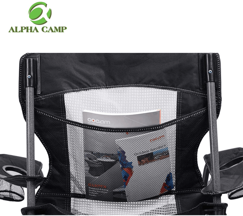 ALPHA CAMP Oversized Mesh Back Camping Folding Chair Heavy Duty Support 350 LBS Collapsible Steel Frame Quad Chair Padded Arm Chair with Cup Holder Portable for Outdoor Sporting Goods > Outdoor Recreation > Camping & Hiking > Camp Furniture ALPHA CAMP   