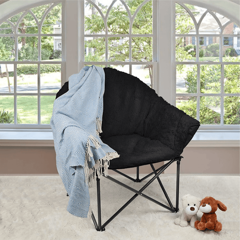 ALPHA CAMP Plush Moon Saucer Chair with Carry Bag - Supports 350 LBS, Black Sporting Goods > Outdoor Recreation > Camping & Hiking > Camp Furniture ALPHA CAMP   