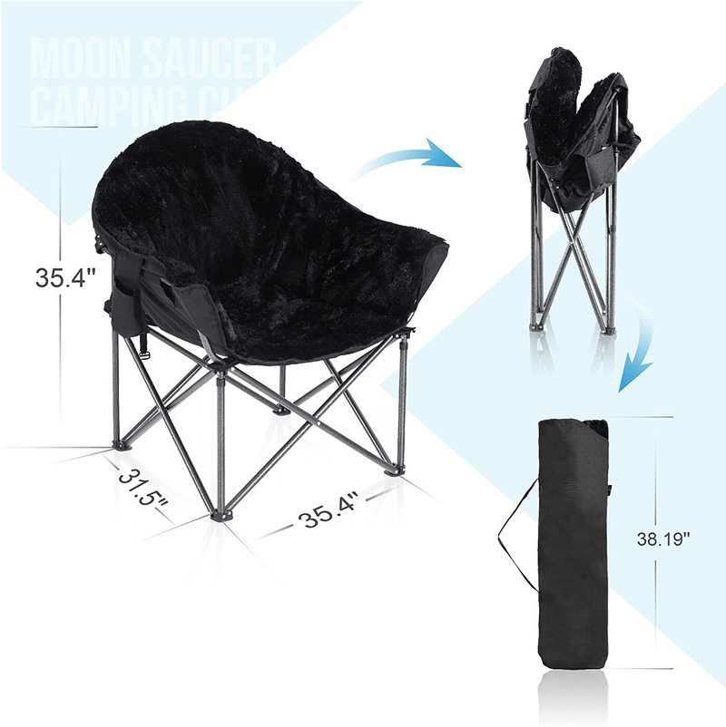 ALPHA CAMP Plush Moon Saucer Chair with Carry Bag - Supports 350 LBS, Black Sporting Goods > Outdoor Recreation > Camping & Hiking > Camp Furniture ALPHA CAMP   