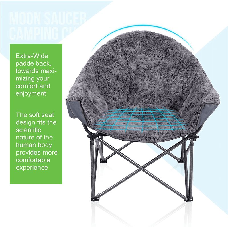 ALPHA CAMP Plush Moon Saucer Chair with Carry Bag - Supports 350 LBS, Gray Sporting Goods > Outdoor Recreation > Camping & Hiking > Camp Furniture ALPHA CAMP   