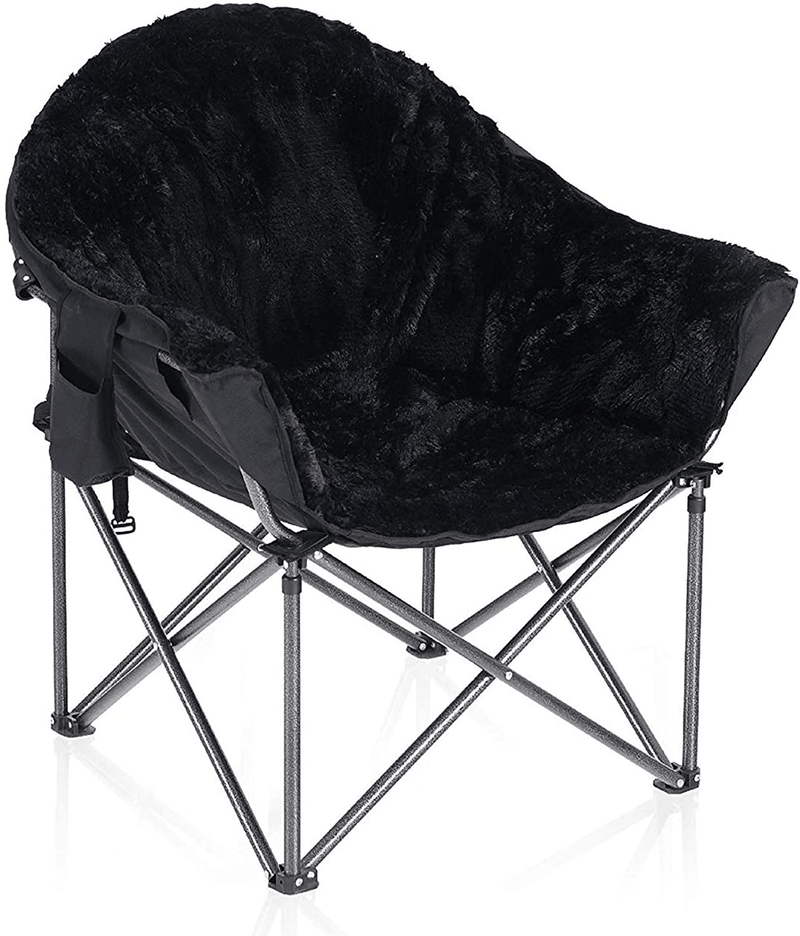ALPHA CAMP Plush Moon Saucer Chair with Carry Bag - Supports 350 LBS, Gray Sporting Goods > Outdoor Recreation > Camping & Hiking > Camp Furniture ALPHA CAMP Black  