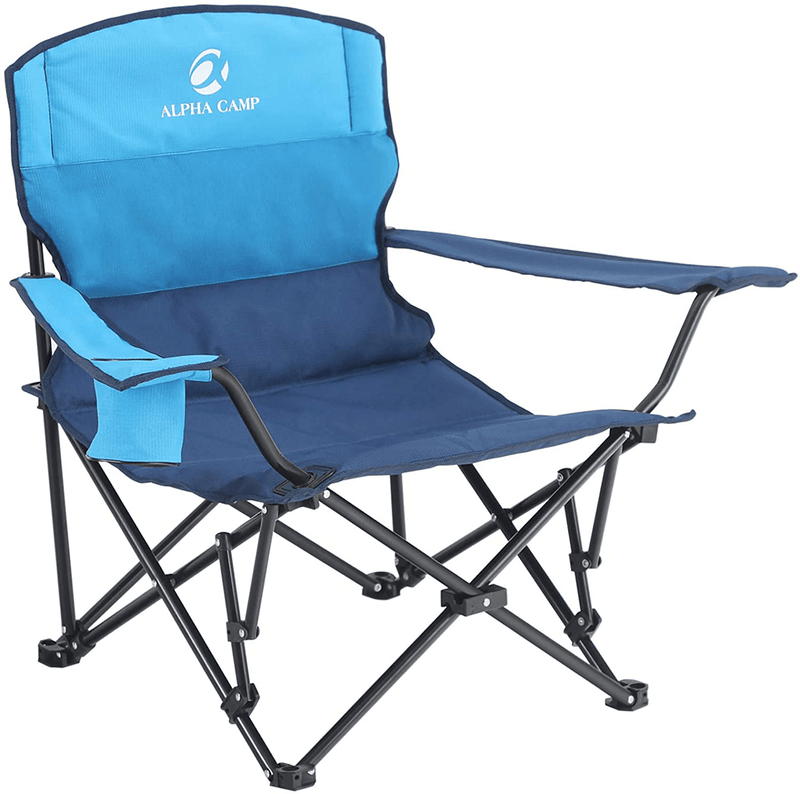 ALPHA CAMP Portable Camping Chair Quad Folding Chair Support 300 LBS Steel Frame Collapsible Chair with Cup Holder for Outdoor Sporting Goods > Outdoor Recreation > Camping & Hiking > Camp Furniture ALPHA CAMP low  