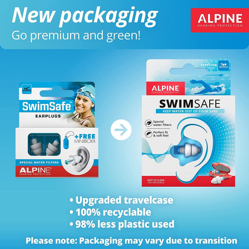 Alpine Swimsafe Adult Ear Plugs for Swimming - Ear Protection against Water - Comfortable Waterproof Earplugs with Filter - Hyopoallergenic & Sustainable Sporting Goods > Outdoor Recreation > Boating & Water Sports > Swimming Alpine Hearing Protection   