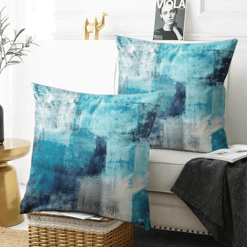 Alricc Set of 2 Turquoise and Grey Art Artwork Contemporary Decorative Gray Home Decorative Throw Pillows Covers Cushion Cover for Bedroom Sofa Living Room 18X18 Inches Home & Garden > Decor > Chair & Sofa Cushions Alricc   