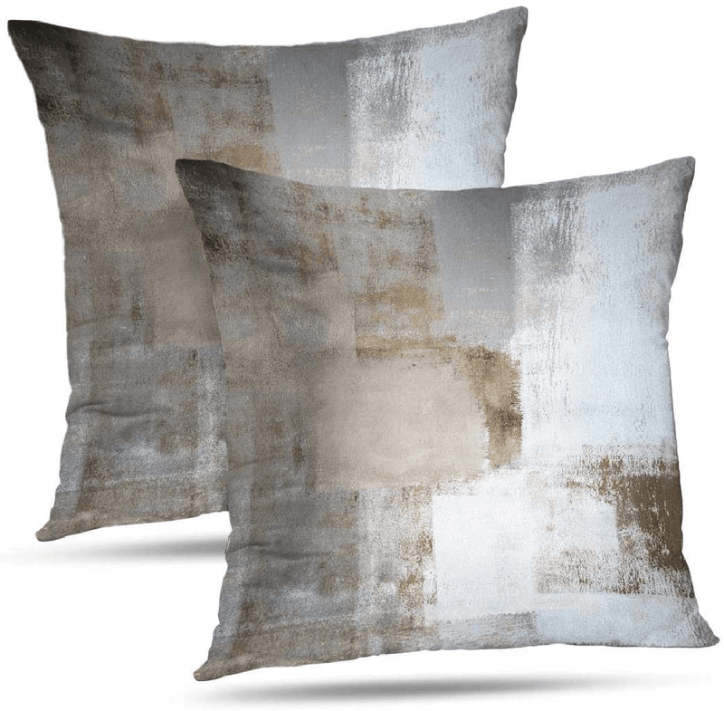 Alricc Set of 2 Turquoise and Grey Art Artwork Contemporary Decorative Gray Home Decorative Throw Pillows Covers Cushion Cover for Bedroom Sofa Living Room 18X18 Inches Home & Garden > Decor > Chair & Sofa Cushions Alricc Brown 16" x 16" 