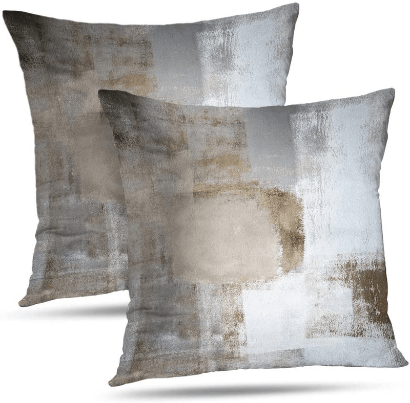 Alricc Set of 2 Turquoise and Grey Art Artwork Contemporary Decorative Gray Home Decorative Throw Pillows Covers Cushion Cover for Bedroom Sofa Living Room 18X18 Inches Home & Garden > Decor > Chair & Sofa Cushions Alricc Brown 18" x 18" 