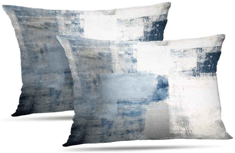 Alricc Set of 2 Turquoise and Grey Art Artwork Contemporary Decorative Gray Home Decorative Throw Pillows Covers Cushion Cover for Bedroom Sofa Living Room 18X18 Inches Home & Garden > Decor > Chair & Sofa Cushions Alricc Blue and Grey 12" x 20" 