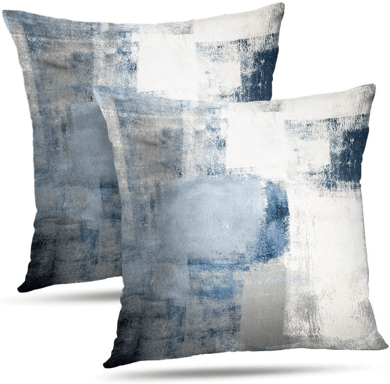 Alricc Set of 2 Turquoise and Grey Art Artwork Contemporary Decorative Gray Home Decorative Throw Pillows Covers Cushion Cover for Bedroom Sofa Living Room 18X18 Inches Home & Garden > Decor > Chair & Sofa Cushions Alricc Blue and Grey 26" x 26" 