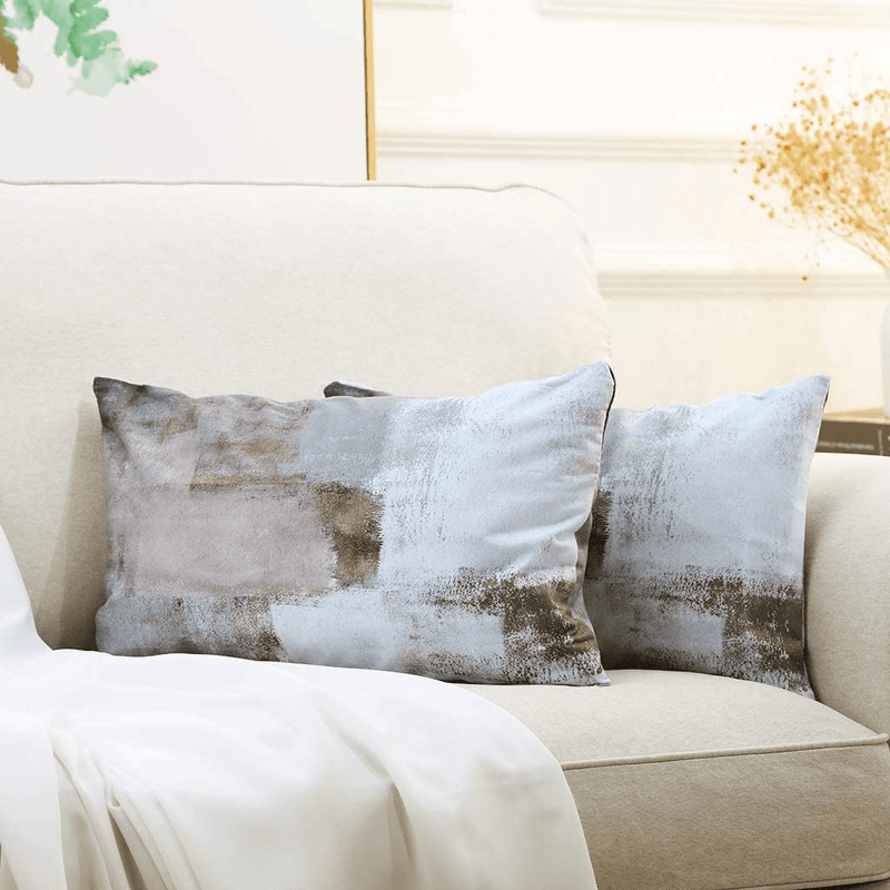 Alricc Set of 2 Turquoise and Grey Art Artwork Contemporary Decorative Gray Home Decorative Throw Pillows Covers Cushion Cover for Bedroom Sofa Living Room 18X18 Inches Home & Garden > Decor > Chair & Sofa Cushions Alricc Brown 12" x 20" 
