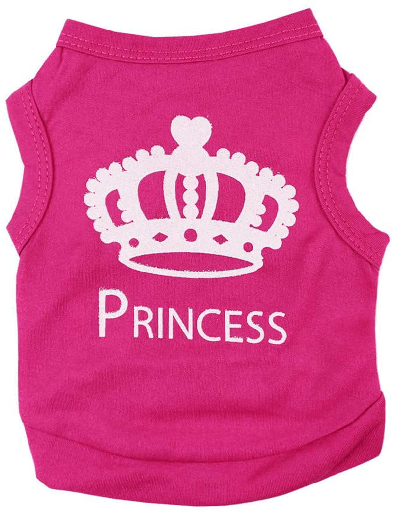 Alroman Dog Fuchsia Shirts Puppy Magenta Vest with Crown Pattern Princess Clothing for Pet Dogs Cats Tee XS Puppy Summer T-Shirt Female Girl Doggie Small Clothes Kitten Tank Top Apparel