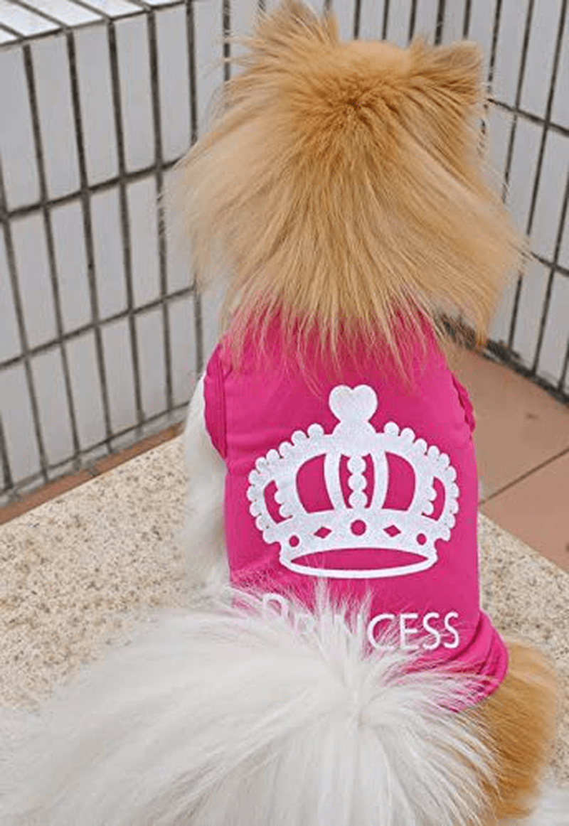Alroman Dog Fuchsia Shirts Puppy Magenta Vest with Crown Pattern Princess Clothing for Pet Dogs Cats Tee XS Puppy Summer T-Shirt Female Girl Doggie Small Clothes Kitten Tank Top Apparel