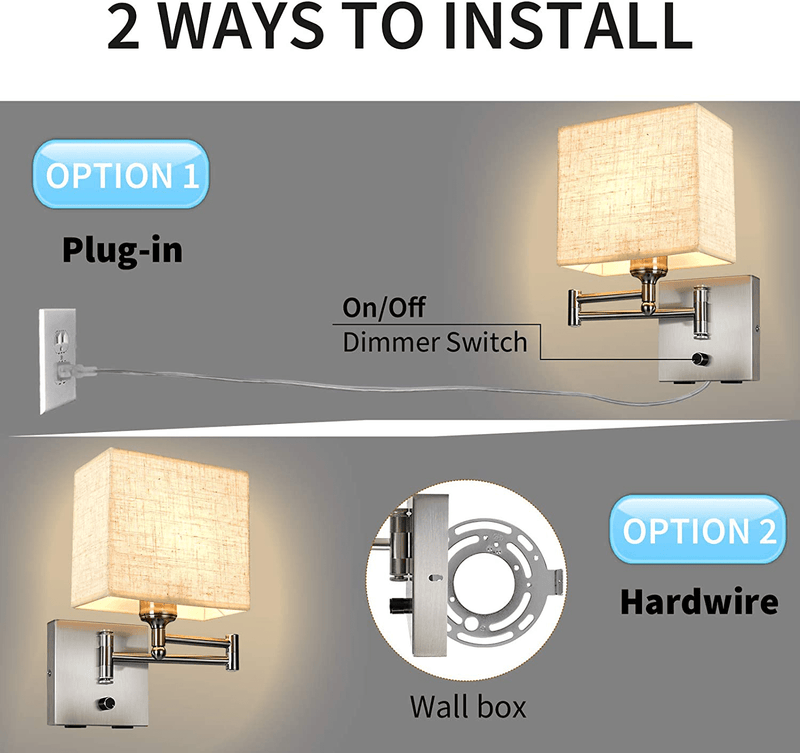 Alta Ilumina Wall Sconces 7.1 Inch Dimmable Freely, Wall Lamp with 2 USB Port, Swing Arm Freely, Plug in Wall Sconce, Wall Lamp with Plug in Cord, Wall Lamps for Bedroom , Sconces Wall Lighting