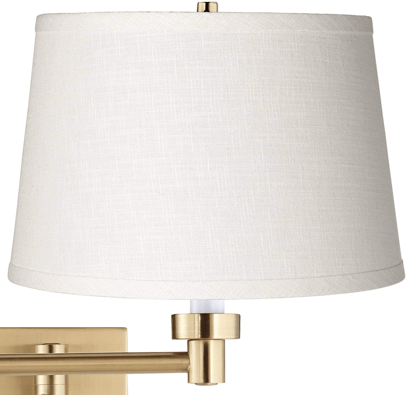 Alta Indoor Swing Arm Wall Mounted Lamp Warm Antique Brass Plug-In Light Fixture Dimmable White Linen Drum Shade Bedroom Bedside House Reading Living Room Home Hallway Dining - Barnes and Ivy