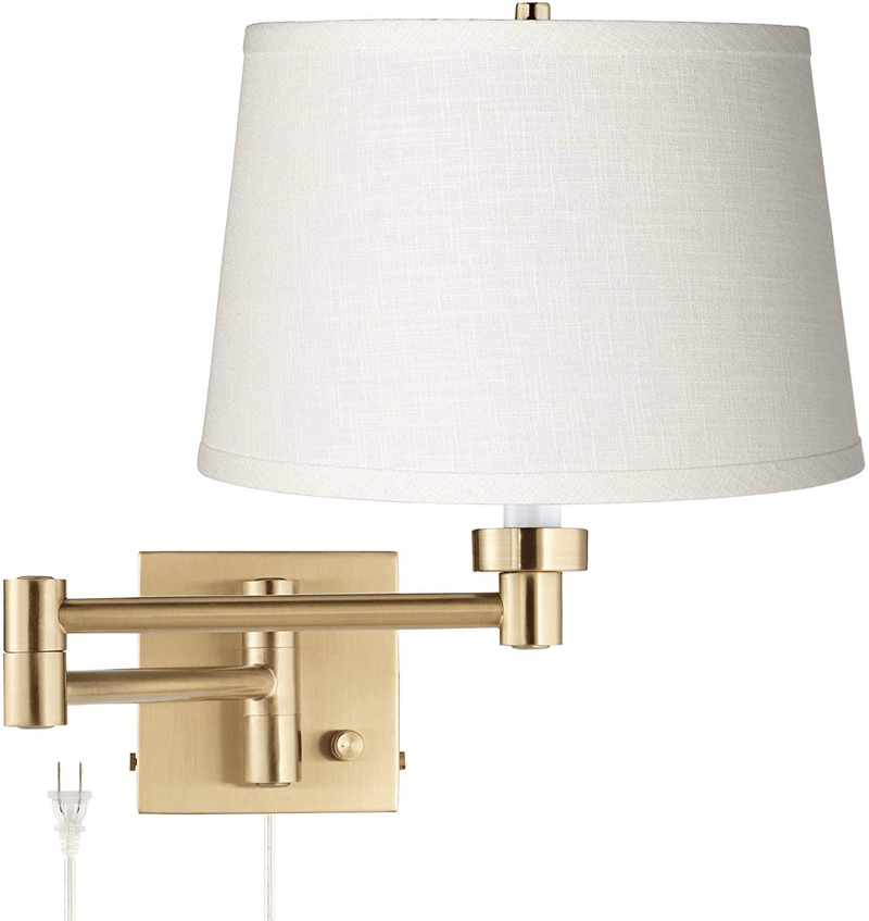Alta Indoor Swing Arm Wall Mounted Lamp Warm Antique Brass Plug-In Light Fixture Dimmable White Linen Drum Shade Bedroom Bedside House Reading Living Room Home Hallway Dining - Barnes and Ivy Home & Garden > Lighting > Lighting Fixtures > Wall Light Fixtures KOL DEALS   