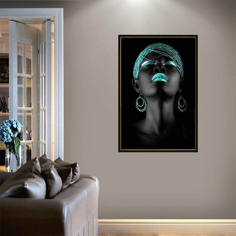 Altaba African American Wall Art - Minimalist Painting Abstract Blue and Black Woman Poster Canvas Prints Artwork - Black Art Wall Decor for Bedroom Living Room No Frame (24X32 Inch) Home & Garden > Decor > Artwork > Posters, Prints, & Visual Artwork Altaba   