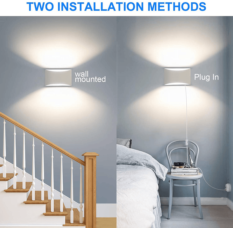 Aluminum Modern LED Wall Sconces Set of 2, 15 W 3000K Warm White up and down Lighting Fixture Lamps for Stairway, Bedroom, Hallway, Basement, Cafes, Wall-Mounted or Plug in (4 G9 Bulbs Included)