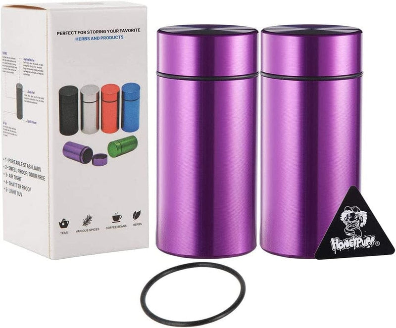 Aluminum Stash Jar, Smell Proof Containers with O Rubber Ring, Multipurpose Airtight Storage Container Bottle for Pepper, Spices & Herb Home & Garden > Decor > Decorative Jars Honeypuff Purple-2pcs  