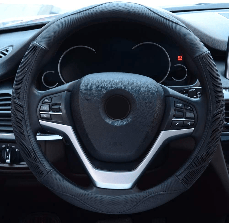 Alusbell Microfiber Leather Steering Wheel Cover Breathable Auto Car Steering Wheel Cover for Men Universal 15 Inches Black Vehicles & Parts > Vehicle Parts & Accessories > Vehicle Maintenance, Care & Decor > Vehicle Decor > Vehicle Steering Wheel Covers Alusbell   