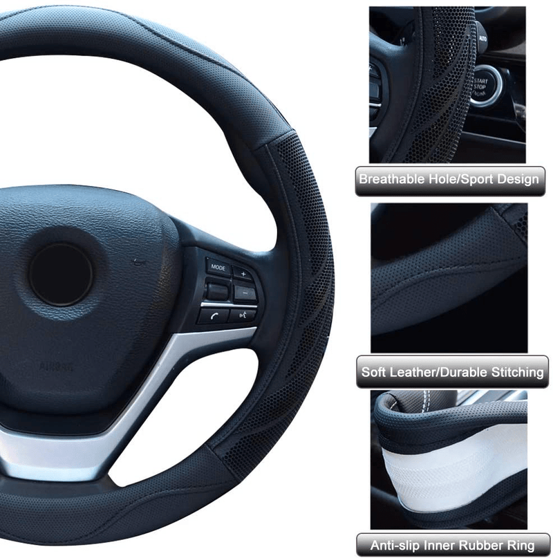 Alusbell Microfiber Leather Steering Wheel Cover Breathable Auto Car Steering Wheel Cover for Men Universal 15 Inches Black Vehicles & Parts > Vehicle Parts & Accessories > Vehicle Maintenance, Care & Decor > Vehicle Decor > Vehicle Steering Wheel Covers Alusbell   
