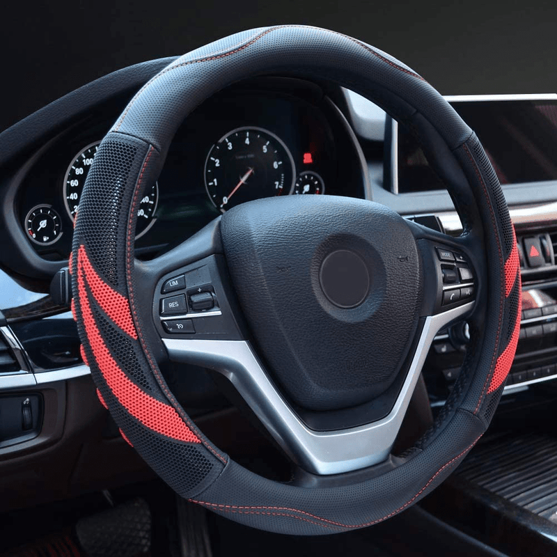 Alusbell Microfiber Leather Steering Wheel Cover Breathable Auto Car Steering Wheel Cover for Men Universal 15 Inches Black Vehicles & Parts > Vehicle Parts & Accessories > Vehicle Maintenance, Care & Decor > Vehicle Decor > Vehicle Steering Wheel Covers Alusbell Red Large Size(15.5"-16") 