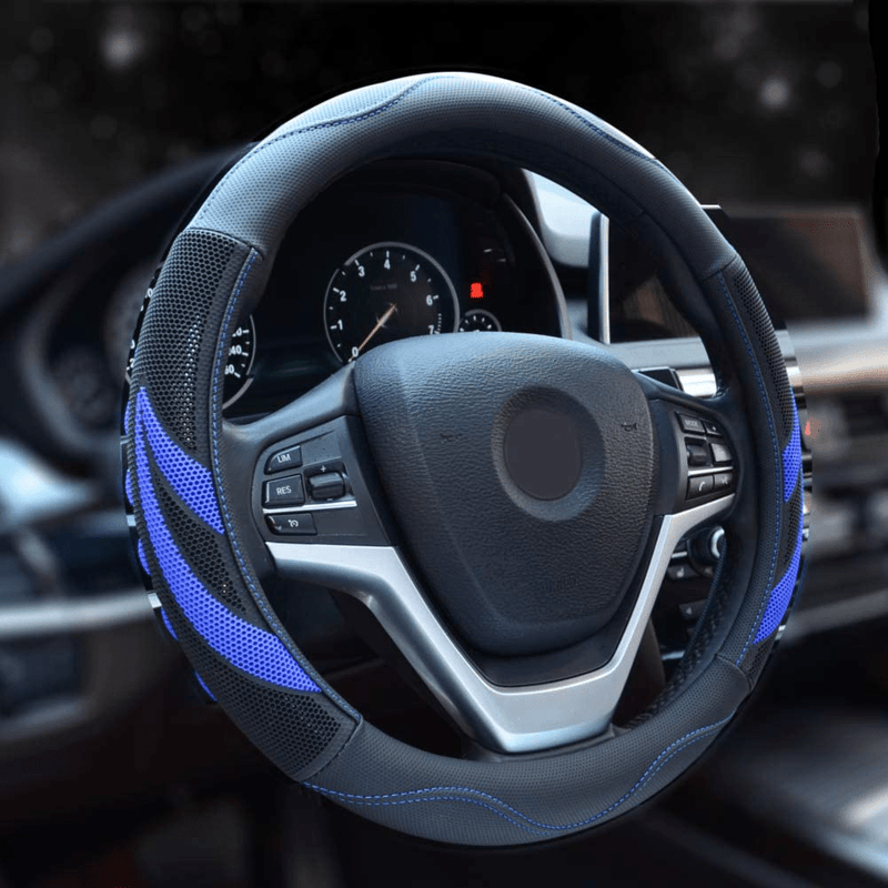 Alusbell Microfiber Leather Steering Wheel Cover Breathable Auto Car Steering Wheel Cover for Men Universal 15 Inches Black Vehicles & Parts > Vehicle Parts & Accessories > Vehicle Maintenance, Care & Decor > Vehicle Decor > Vehicle Steering Wheel Covers Alusbell Blue Standard Size (14.5"-15") 