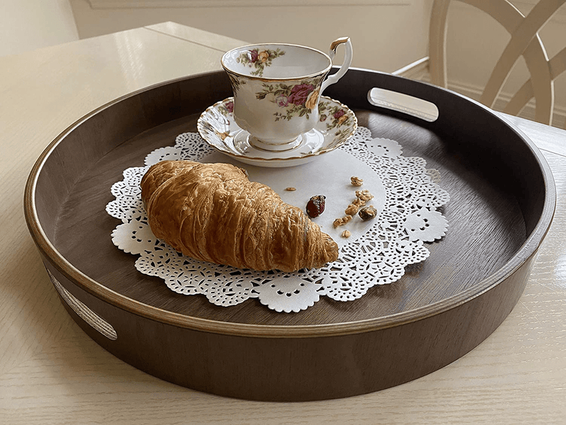 ALVITI Willow Wood Round Serving Tray with Handles 13 ¾ inch | Eco-Friendly, Decorative Accents for Wine Cellar, Kitchen, Living Room, Bedroom, Bathroom, Office, Café Tea Shop, Restaurant | (Walnut) Home & Garden > Decor > Decorative Trays Alviti Corporation   