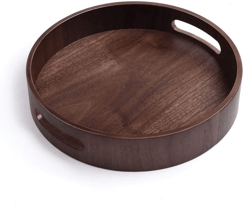 ALVITI Willow Wood Round Serving Tray with Handles 13 ¾ inch | Eco-Friendly, Decorative Accents for Wine Cellar, Kitchen, Living Room, Bedroom, Bathroom, Office, Café Tea Shop, Restaurant | (Walnut) Home & Garden > Decor > Decorative Trays Alviti Corporation Default Title  