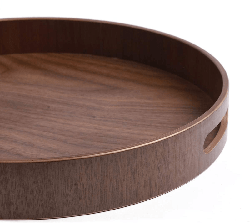 ALVITI Willow Wood Round Serving Tray with Handles 13 ¾ inch | Eco-Friendly, Decorative Accents for Wine Cellar, Kitchen, Living Room, Bedroom, Bathroom, Office, Café Tea Shop, Restaurant | (Walnut) Home & Garden > Decor > Decorative Trays Alviti Corporation   