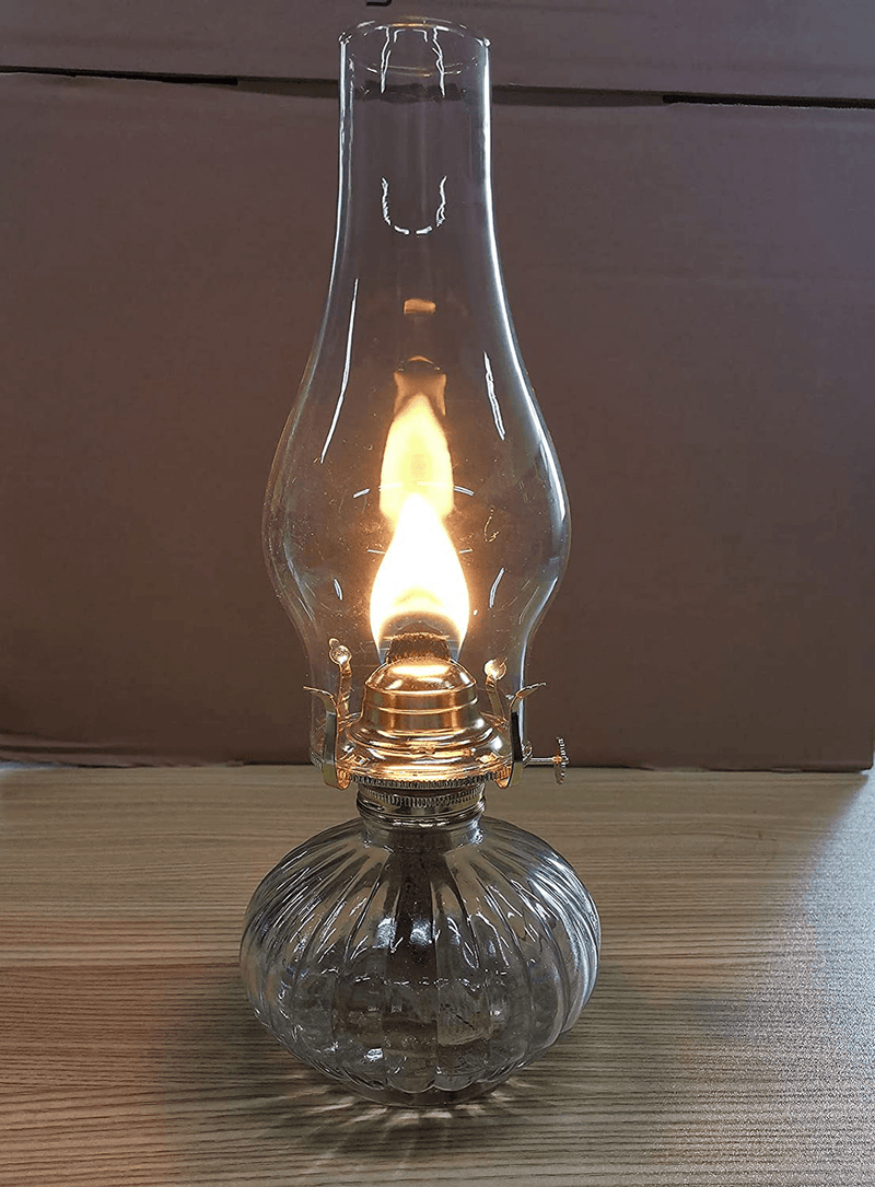 amanigo Large Chamber Oil Lamp - Vintage Glass Kerosene Lantern for Indoor Use