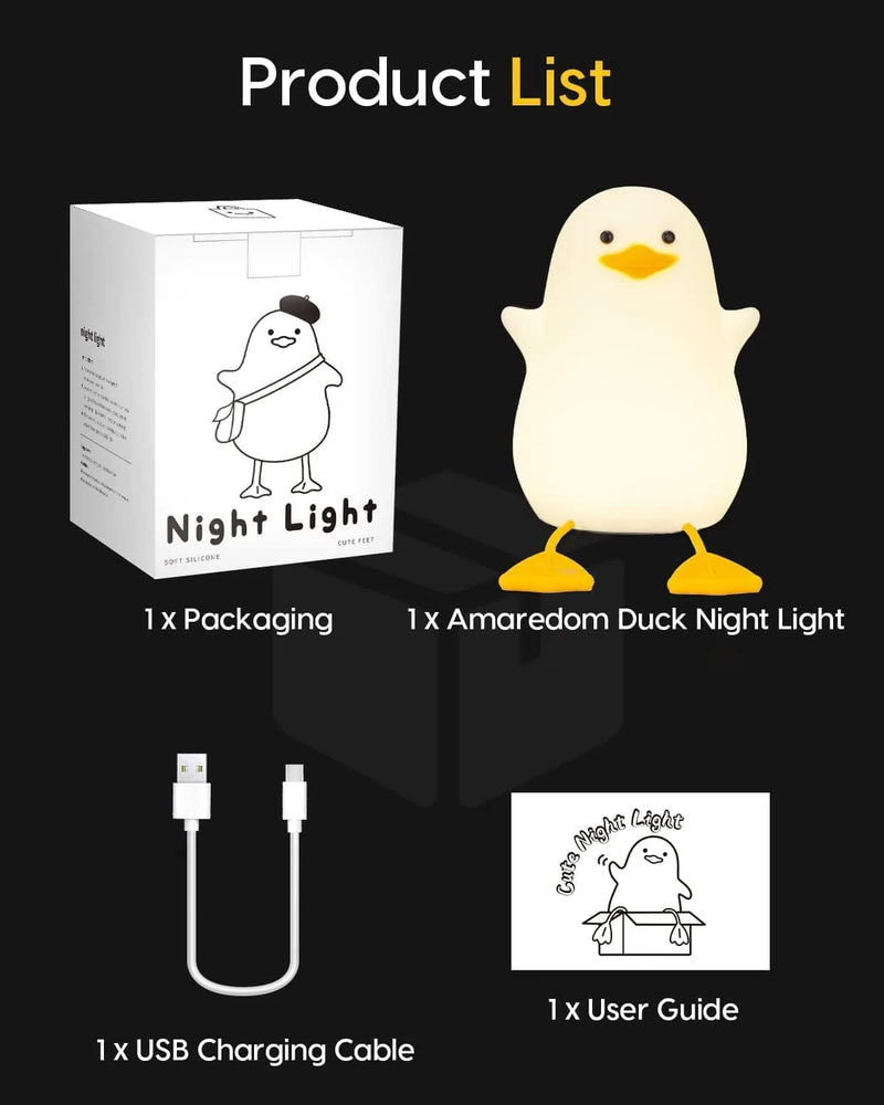 Amaredom Night Light for Kids with 2 Color Changing Mode & Dimming Function, Rechargeable LED Night Light with 20 Minutes Timer & Tap Control - Cute Duck Shape