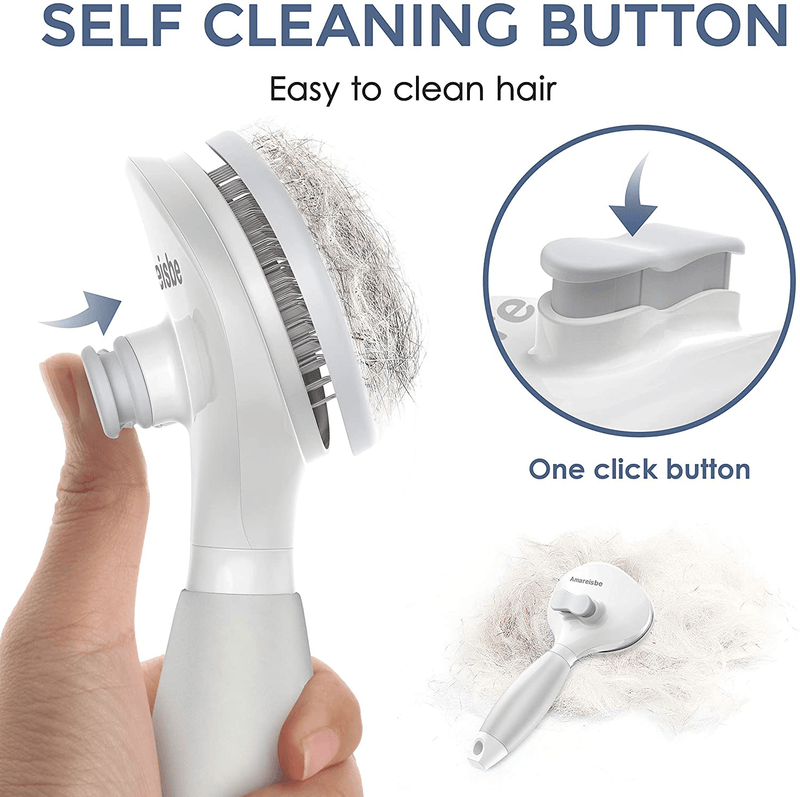 Amareisbe Self Cleaning Slicker Brush, Dog & Cat Brush with Massage Particles, Grooming Shedding Tool for Short and Long Hair - Gently Removes Loose Undercoat, Mats and Tangled Hair