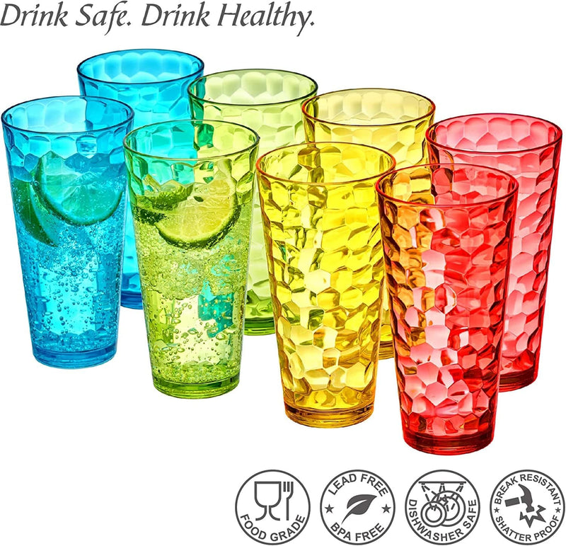 Amazing Abby - Iceberg - 24-Ounce Plastic Tumblers (Set of 8), Plastic Drinking Glasses, Mixed-Color High-Balls, Reusable Plastic Cups, Stackable, Bpa-Free, Shatter-Proof, Dishwasher-Safe Home & Garden > Kitchen & Dining > Tableware > Drinkware Amazing Abby   