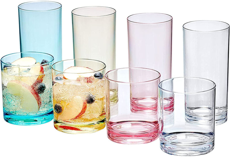 Amazing Abby - Probity - 12-Ounce Plastic Tumblers (Set of 6), Plastic Drinking Glasses, All-Clear High-Balls, Reusable Plastic Cups, Bpa-Free, Shatter-Proof, Dishwasher-Safe Home & Garden > Kitchen & Dining > Barware Amazing Abby Mixed-Color, 12 oz + 16 oz  